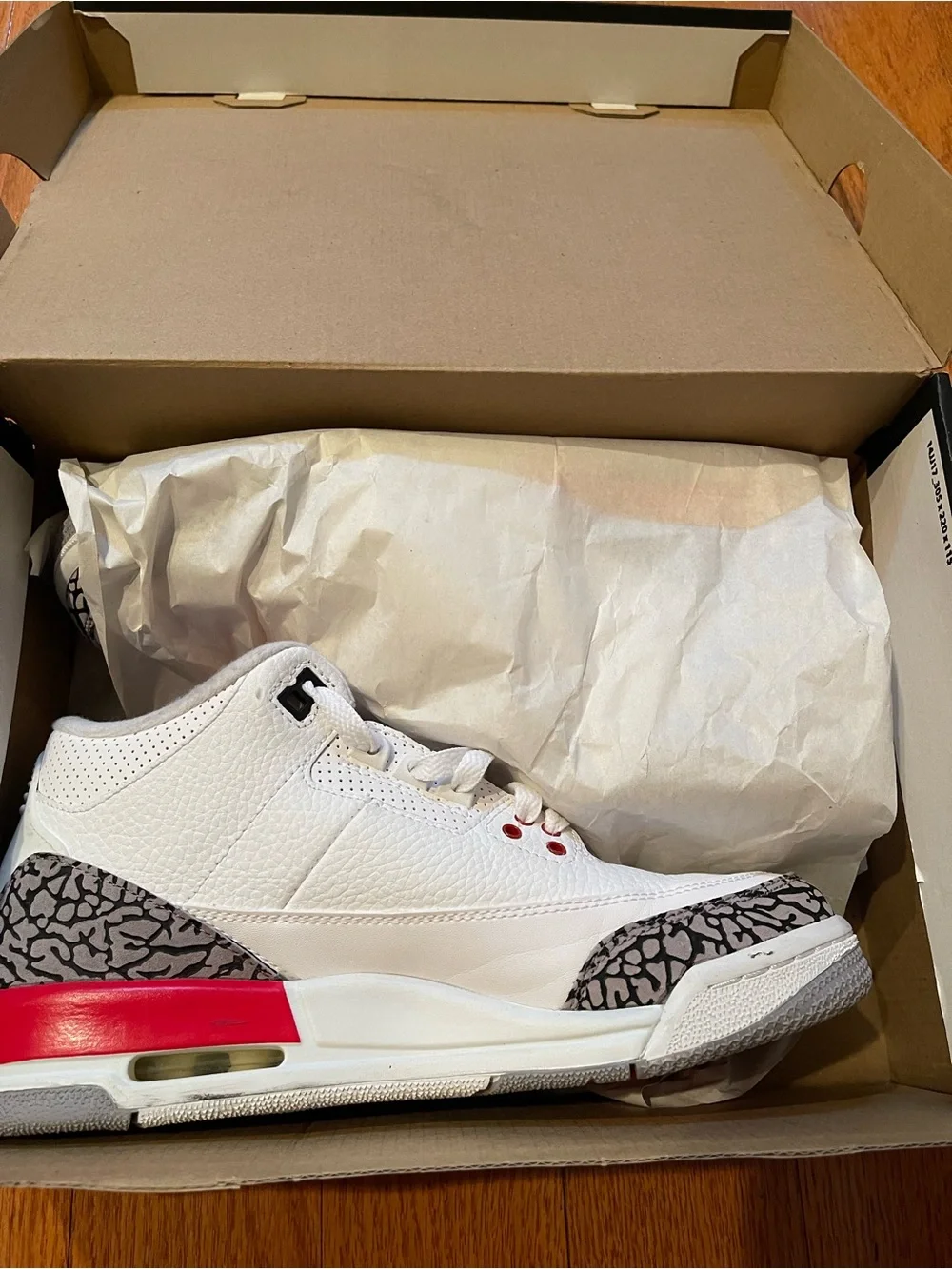 Jordan Kids White and Red Sneakers with Grey Elephant Print